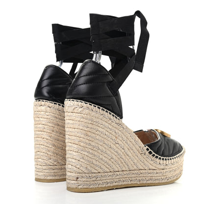 Gucci Nappa Matelasse GG Marmont Ankle Wrap Platform 35/120mm Espadrille Wedges 39.5 Black 4 of 9