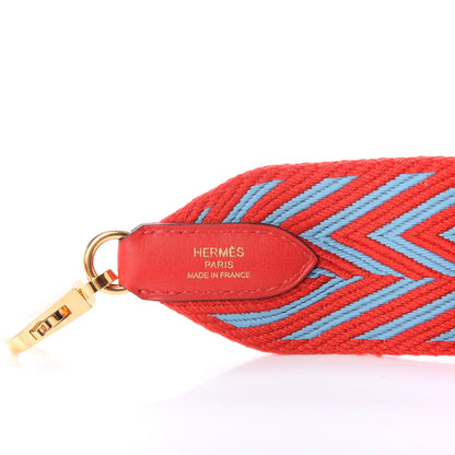 Hermes Toile Swift 50mm Sangle ZigZag Shoulder Strap Rouge De Coeur Bleu Du Nord 3 of 3