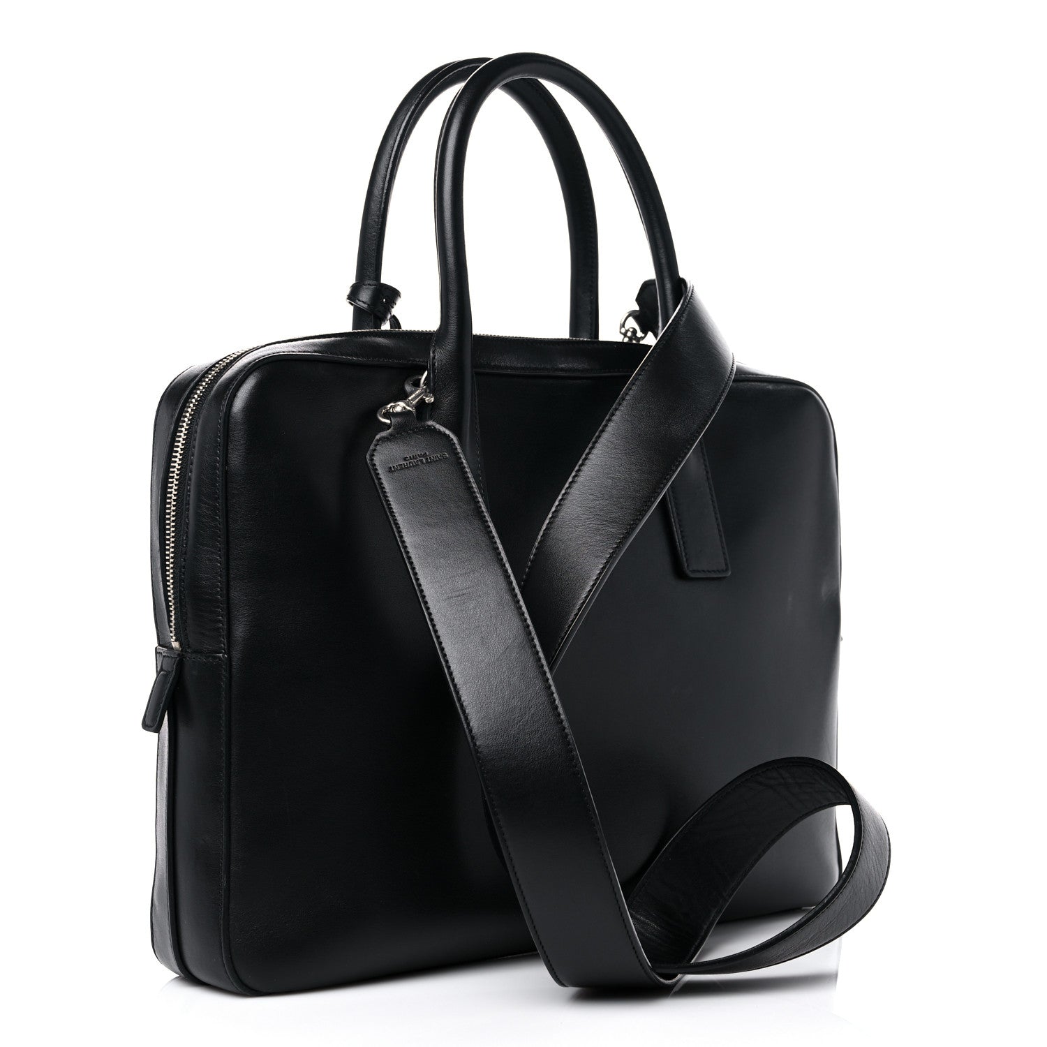 Saint Laurent Calfskin Patch Embellished Museum Flat Briefcase Black 2 of 16