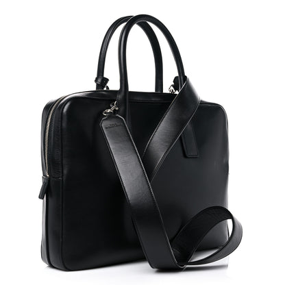 Saint Laurent Calfskin Patch Embellished Museum Flat Briefcase Black 2 of 16