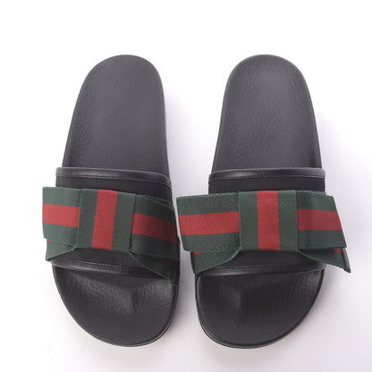 Gucci Satin Web Bow Slide Sandals 39 Black 5 of 10