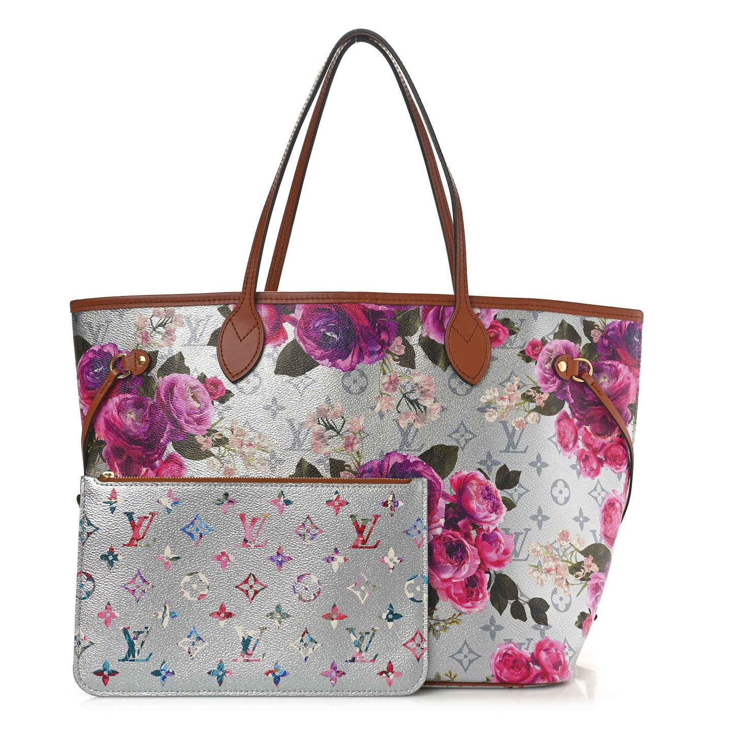 Metallic Monogram LV Garden Neverfull MM Silver