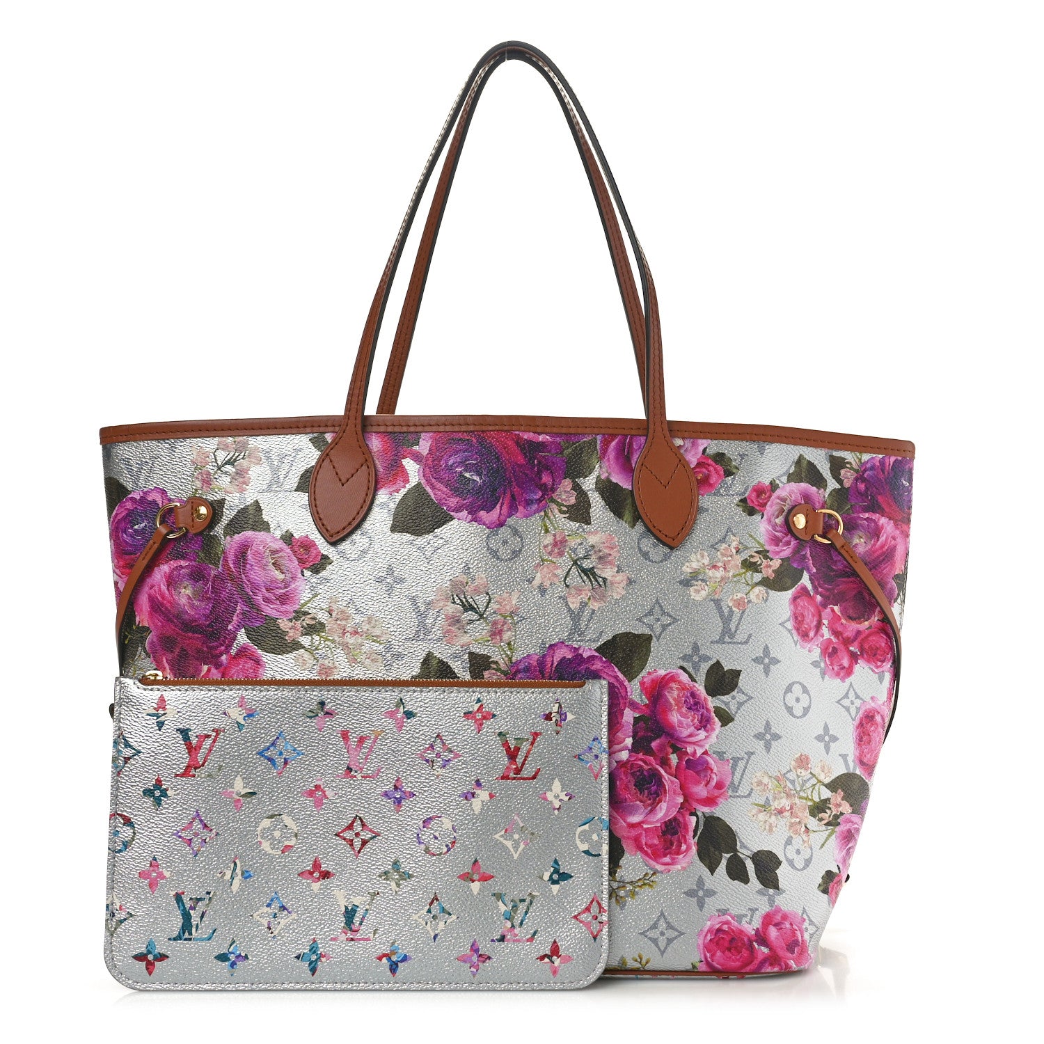 Louis Vuitton Metallic Monogram LV Garden Neverfull MM Silver 3 of 10