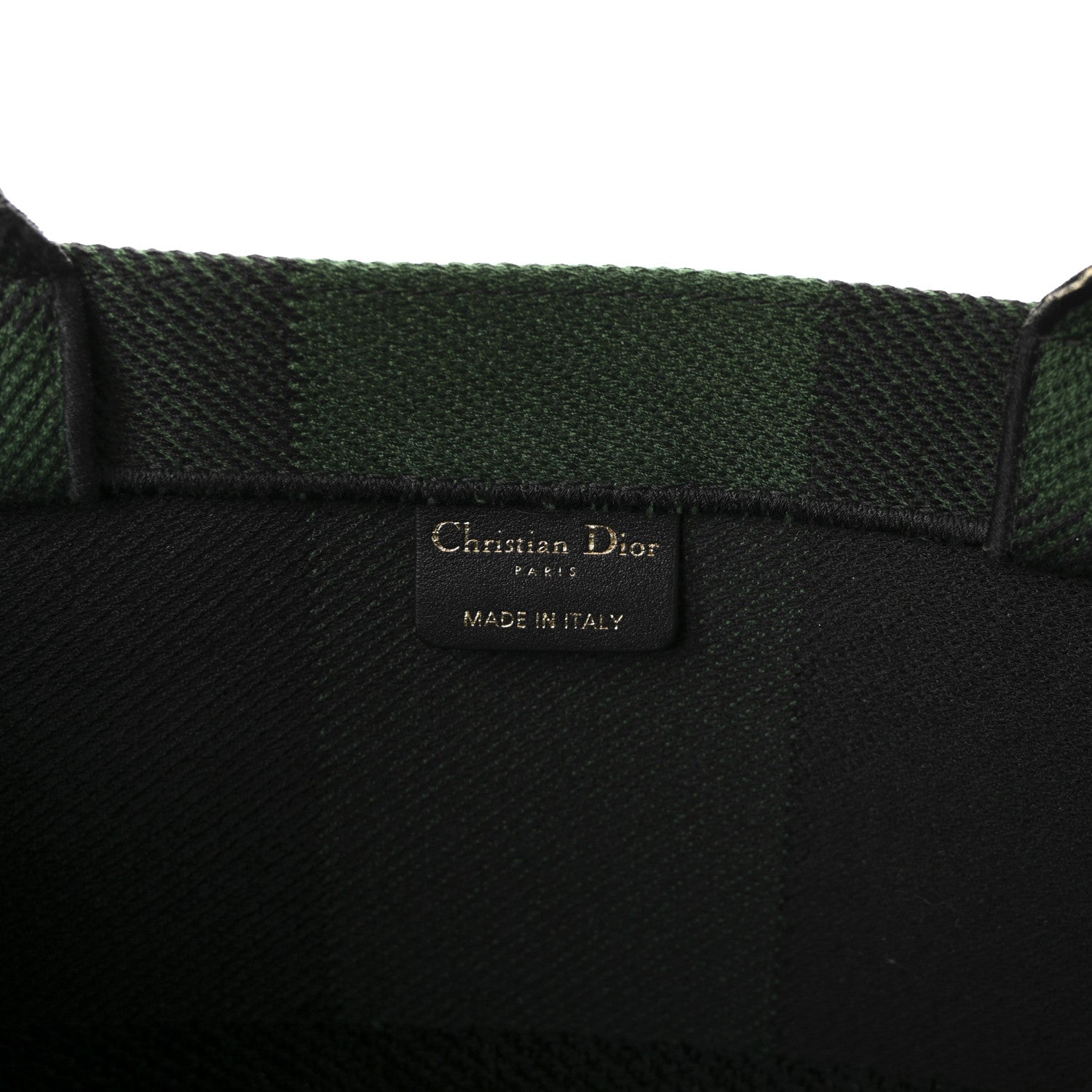 Christian Dior Canvas Embroidered Checkered Book Tote Black Green 6 of 10