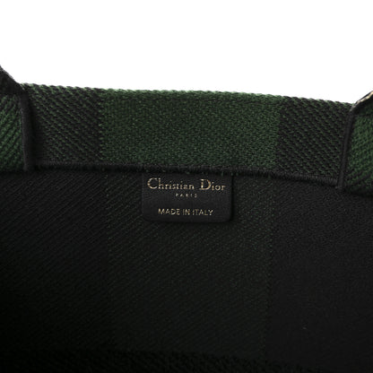 Christian Dior Canvas Embroidered Checkered Book Tote Black Green 6 of 10