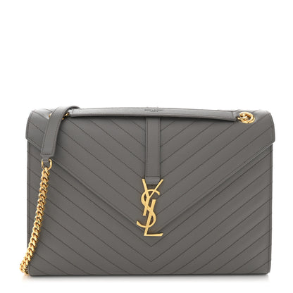 Saint Laurent Grain De Poudre Matelasse Chevron Large Monogram Satchel Earth 1 of 10