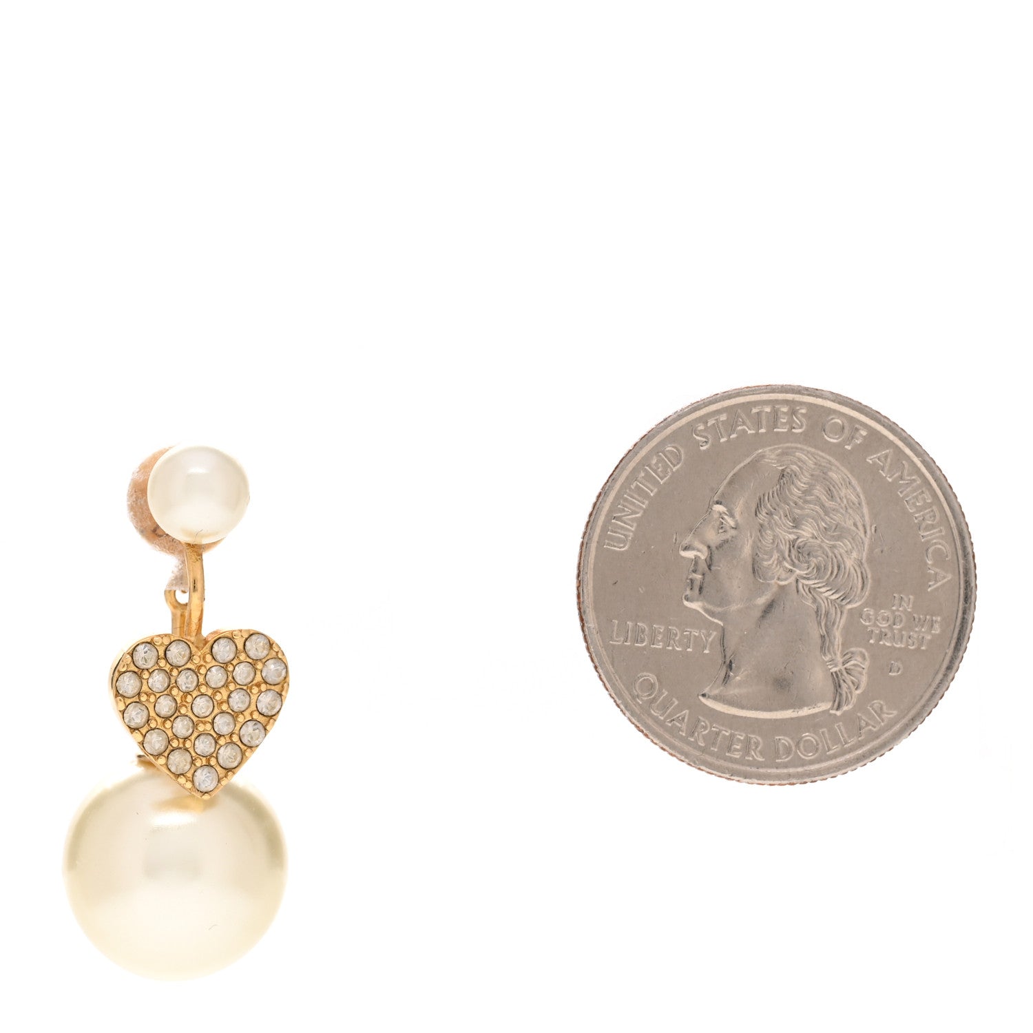 Christian Dior Pearl Crystal Heart Tribal Earring Gold 2 of 4