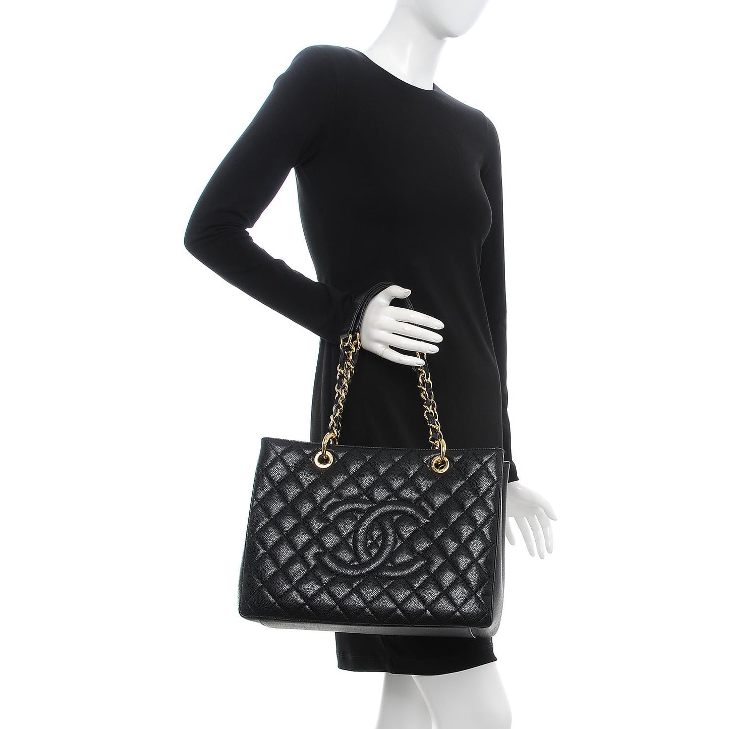 Caviar Quilted Grand Shopping Tote GST Black