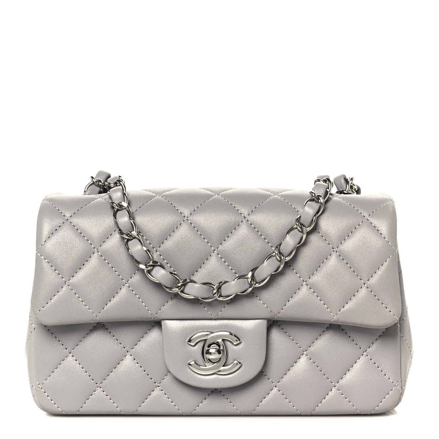 Lambskin Quilted Mini Rectangular Flap Grey