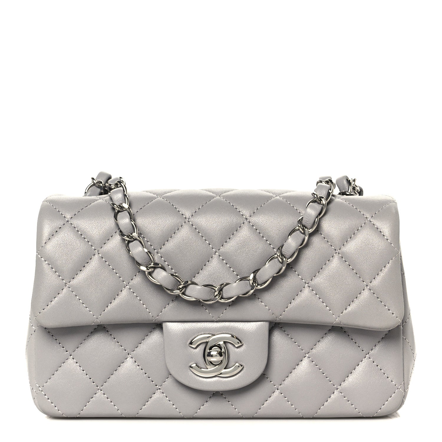 Chanel Lambskin Quilted Mini Rectangular Flap Grey 1 of 12