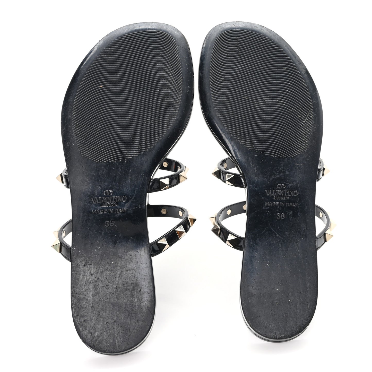 PVC Jelly Rockstud Caged Flat Thong Sandals 38 Black
