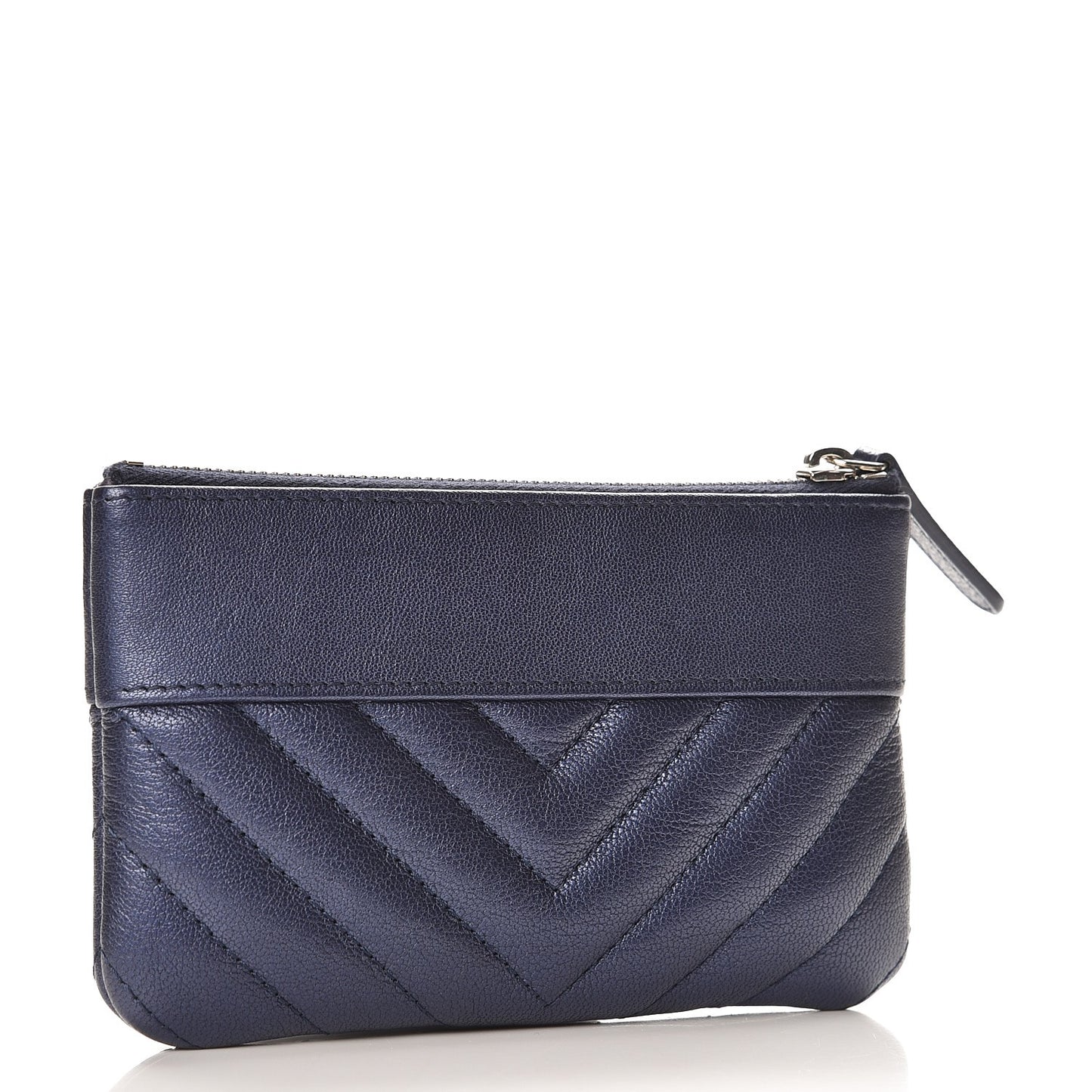 Metallic Sheepskin Chevron Quilted Small Vintage Mademoiselle Cosmetic Case Navy