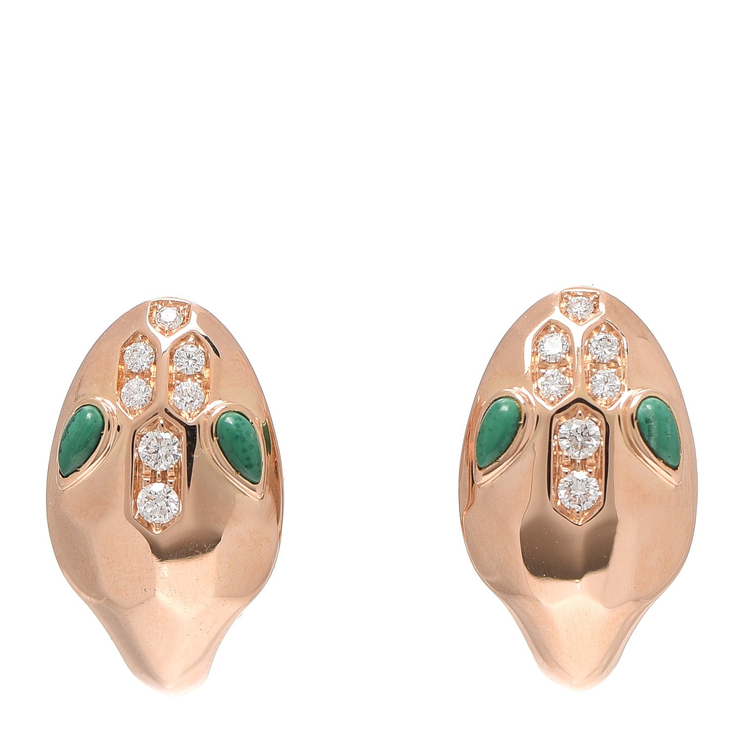 Bulgari 18K Rose Gold Diamond Malachite Serpenti Seduttori Earrings 1 of 4