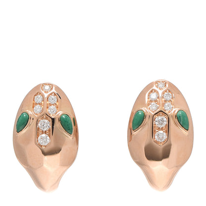 Bulgari 18K Rose Gold Diamond Malachite Serpenti Seduttori Earrings 1 of 4