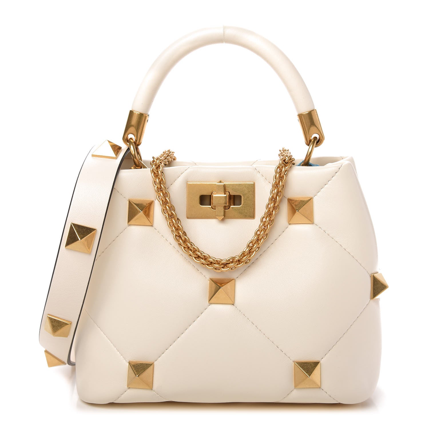 Valentino Garavani Nappa Small Roman Stud The Handle Bag Ivory 1 of 9