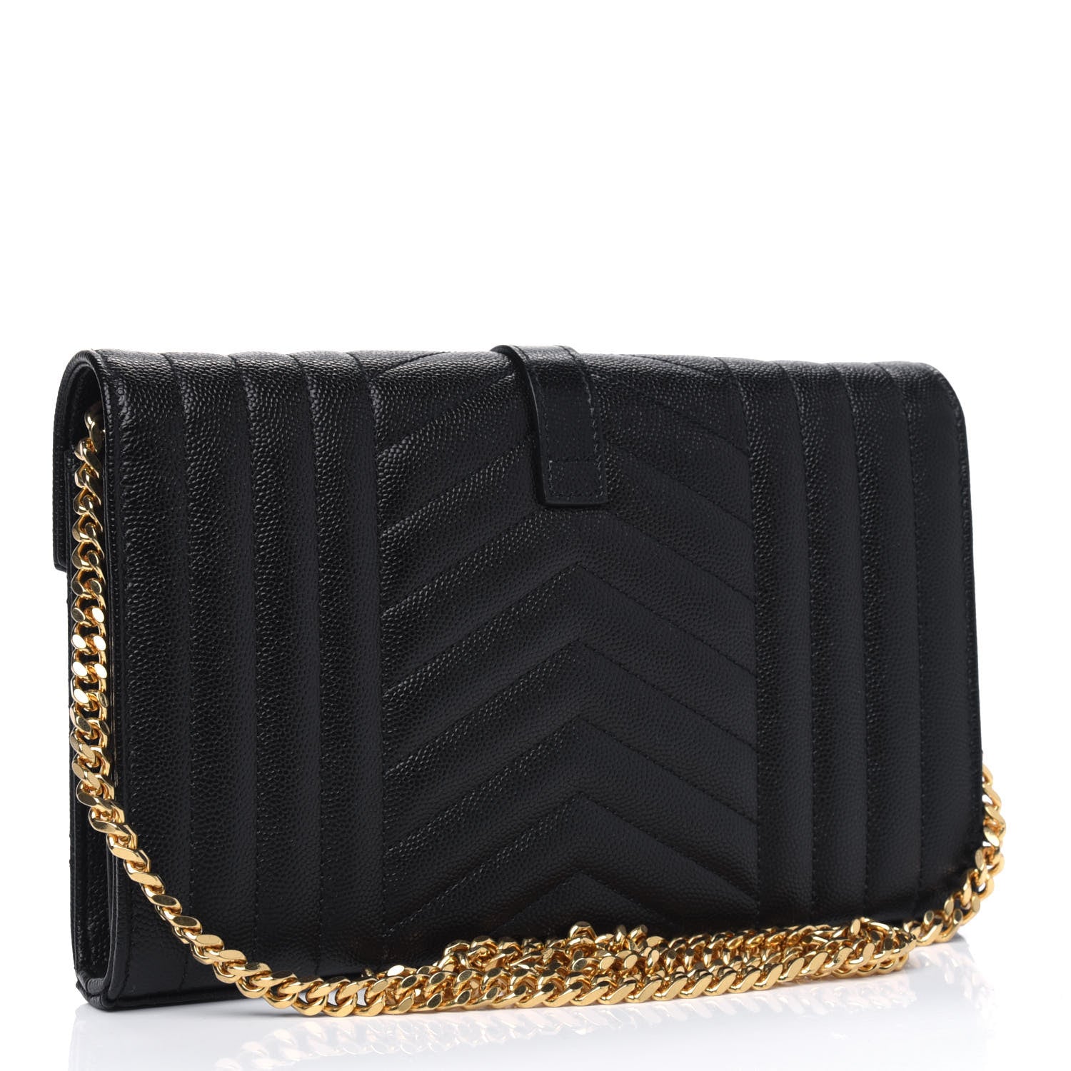 Saint Laurent Grain De Poudre Mixed Matelasse Triquilt Monogram Chain Wallet Black 2 of 4