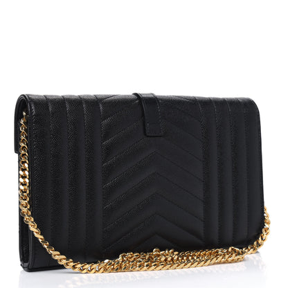 Saint Laurent Grain De Poudre Mixed Matelasse Triquilt Monogram Chain Wallet Black 3 of 10