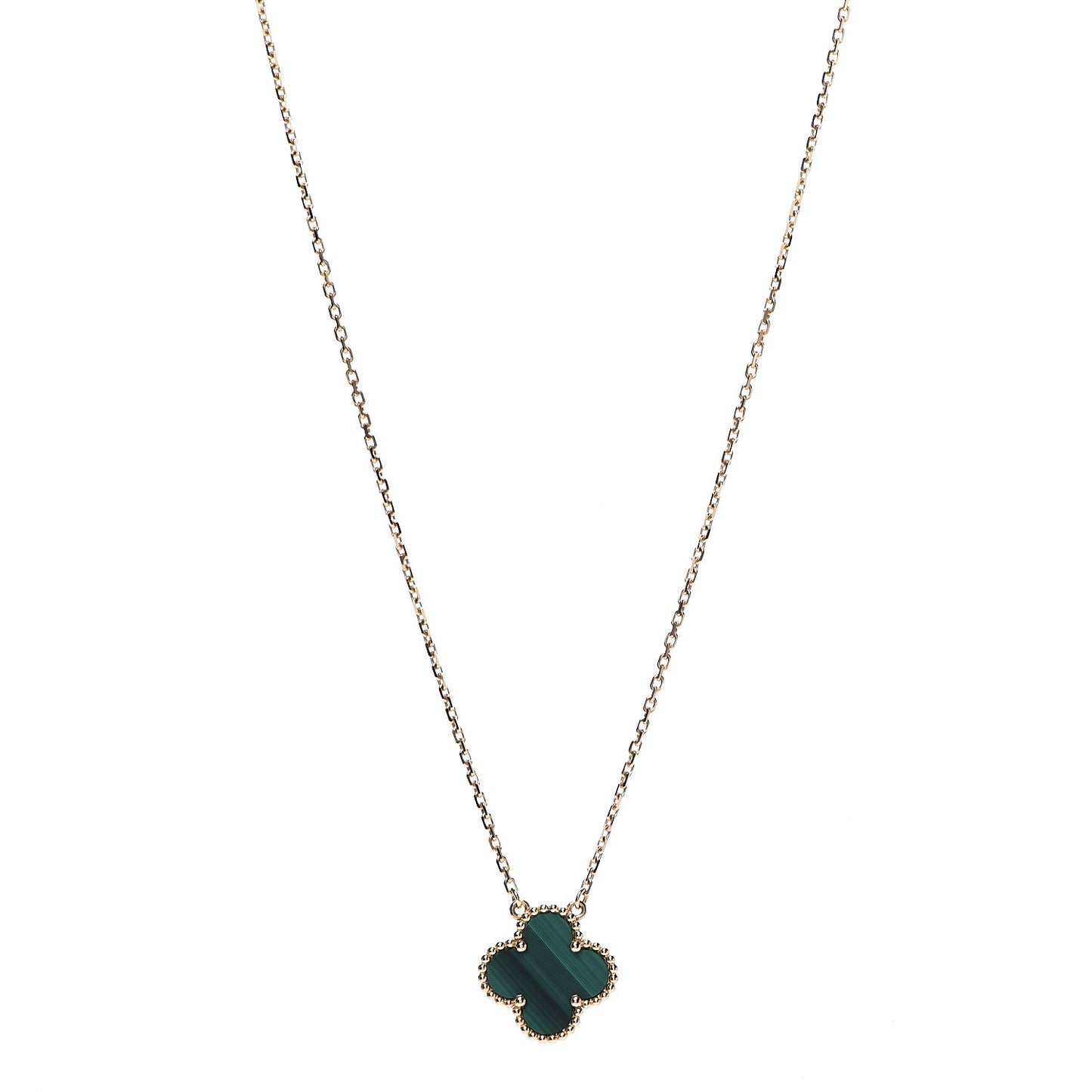 18K Yellow Gold Malachite Vintage Alhambra Pendant Necklace
