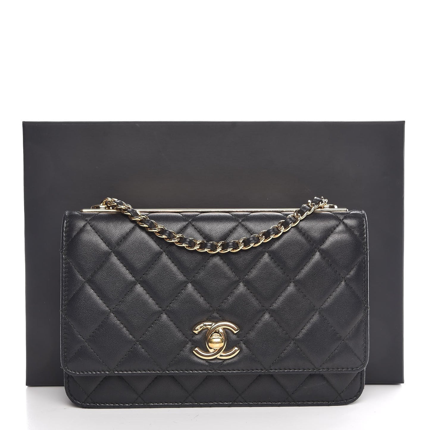 Lambskin Quilted Trendy CC Wallet On Chain WOC Black
