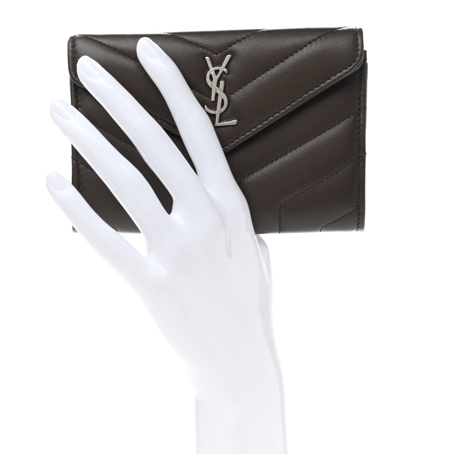 Saint Laurent Lambskin Y Quilted Monogram Small Loulou Envelope Wallet Faggio 2 of 8