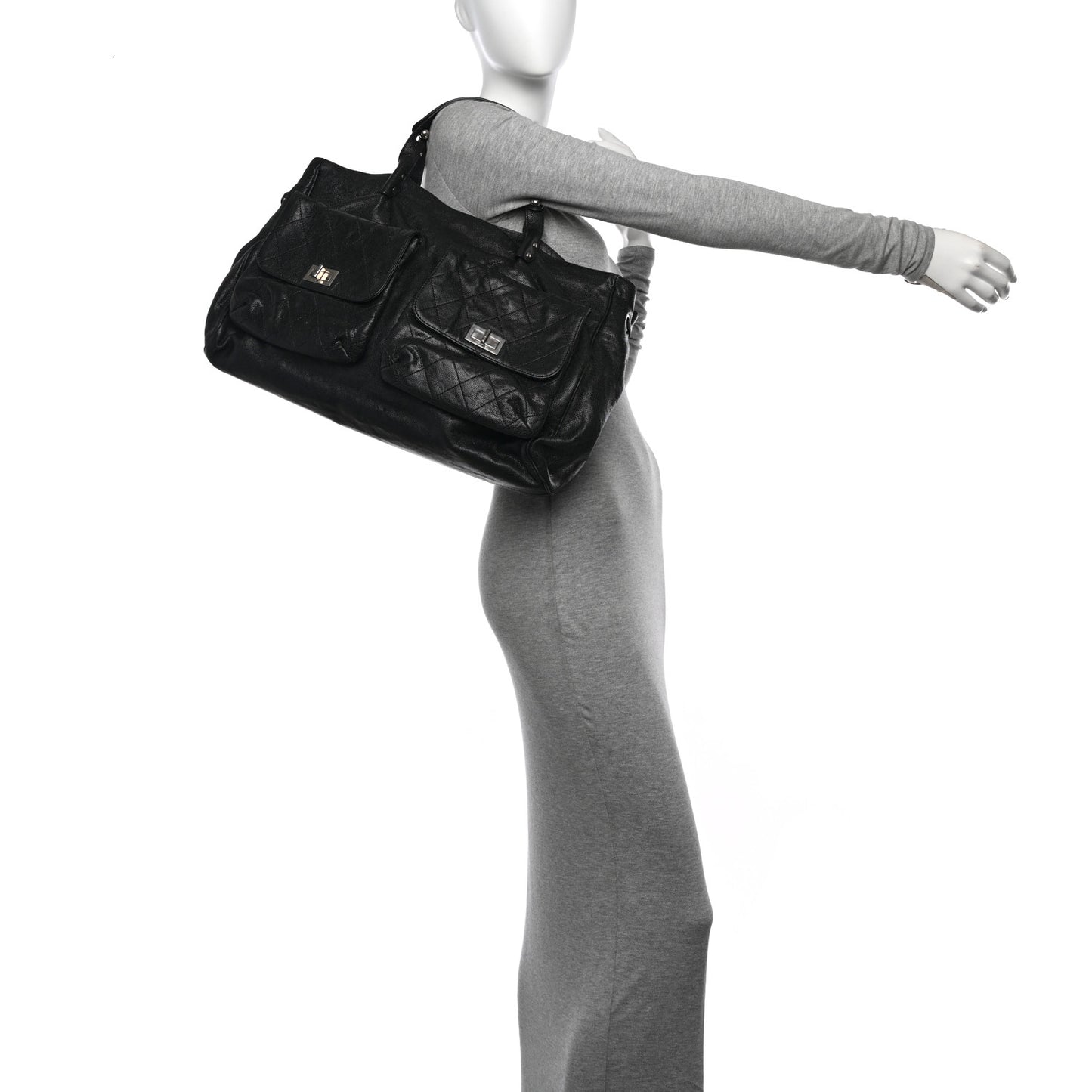 Glazed Caviar Reissue Double Pocket In The City Tote Black