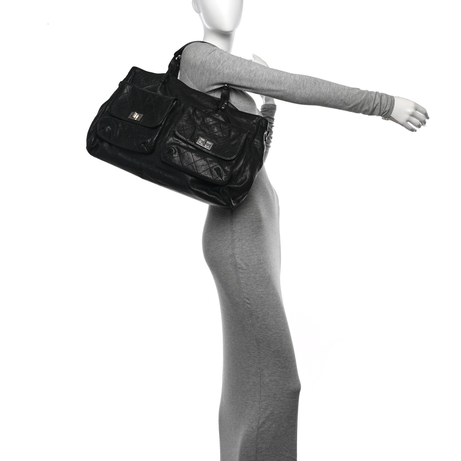 Chanel Glazed Caviar Reissue Double Pocket In The City Tote Black 2 of 13
