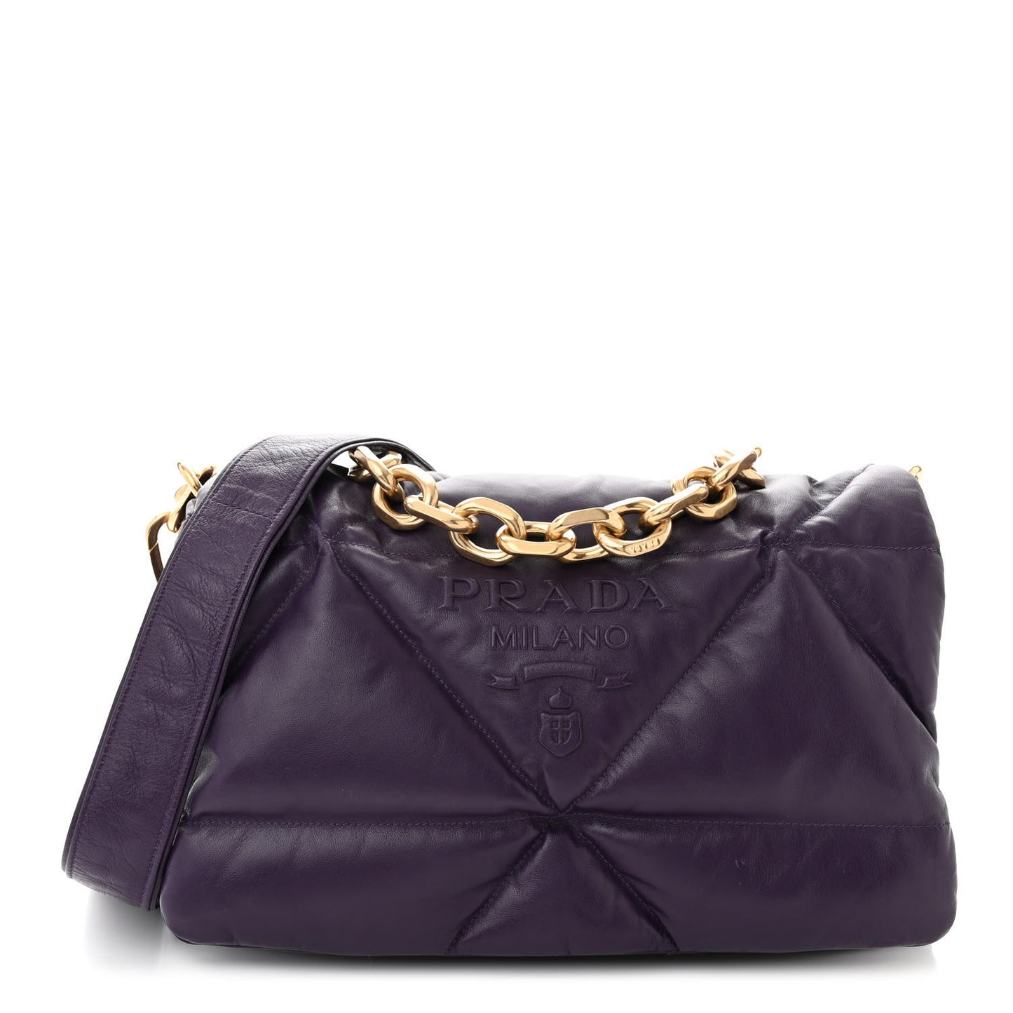 Nappa Soft Padded Logo Embossed Triangle Quilted Shoulder Bag Viola