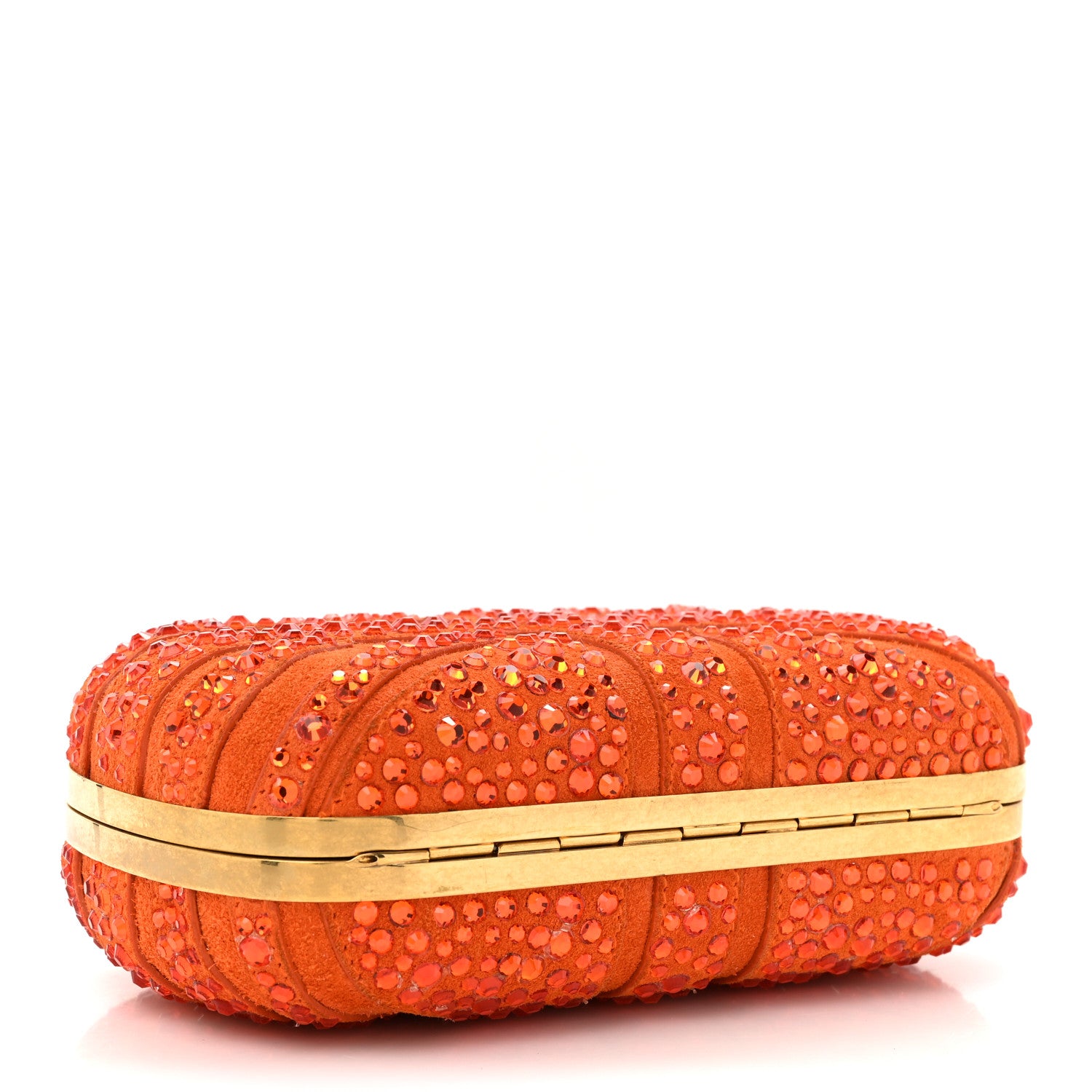 Alexander McQueen Suede Crystal Britannia Skull Box Clutch Orange 4 of 14