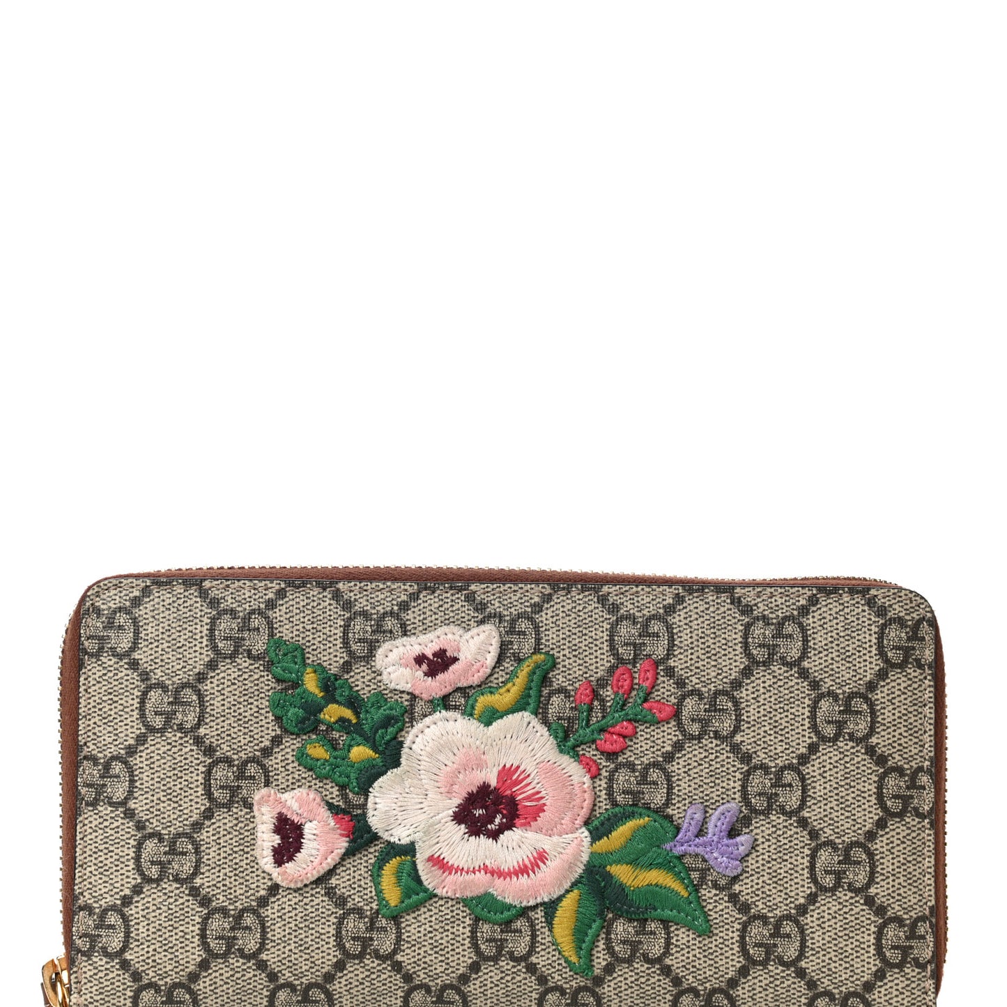 GG Supreme Monogram Garden Embroidered Zip Around Wallet
