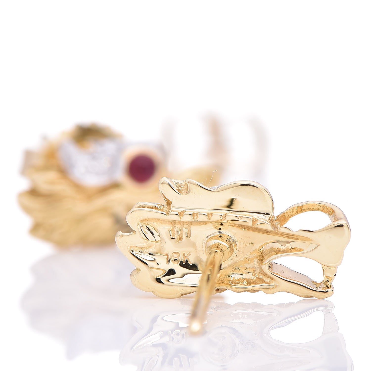 John Hardy 18K Yellow Gold Diamond Ruby Legends Naga Earrings 3 of 4