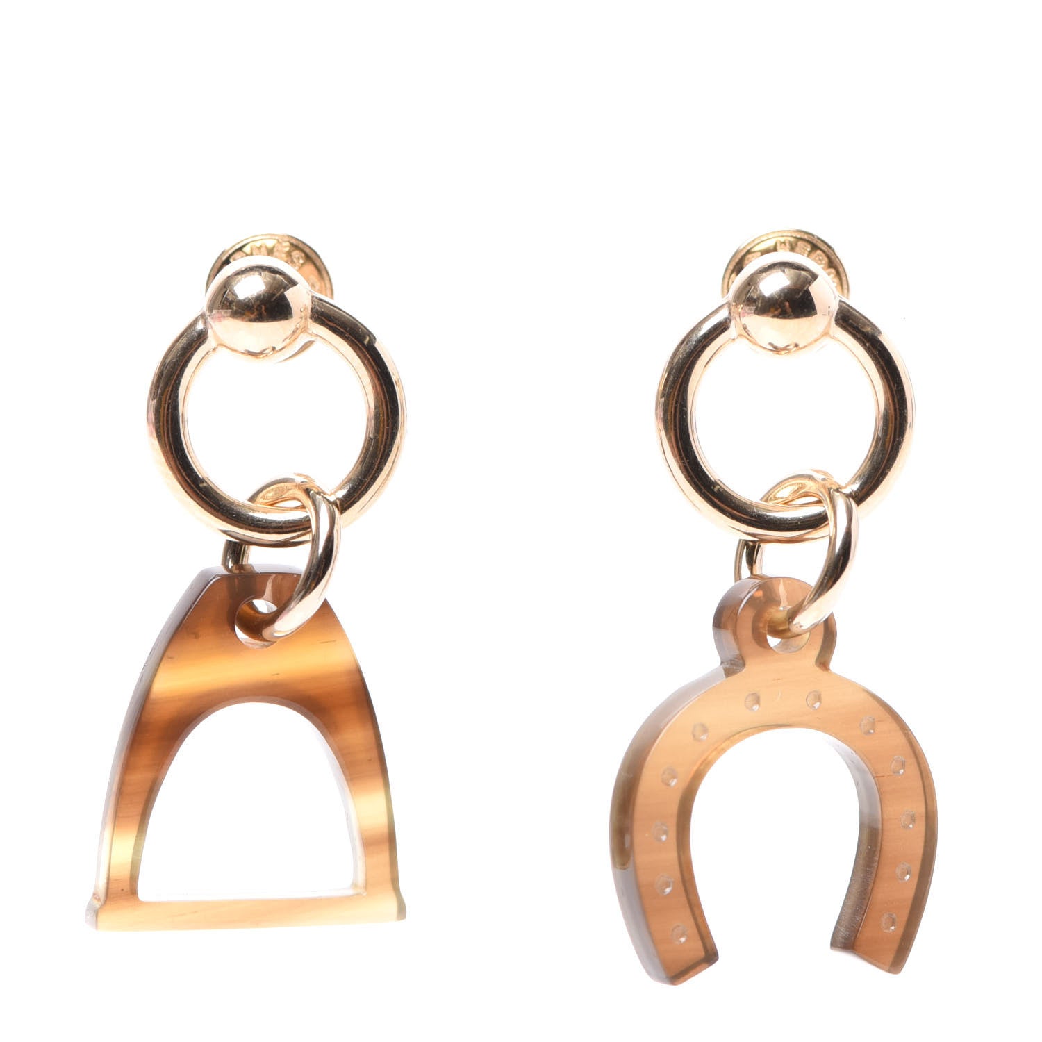Hermes Permabrass Buffalo Horn Amulettes Equestre Earrings 1 of 4