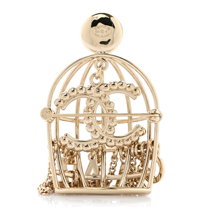 Chanel Pearl Crystal Birdcage Pin Brooch Light Gold 3 of 5