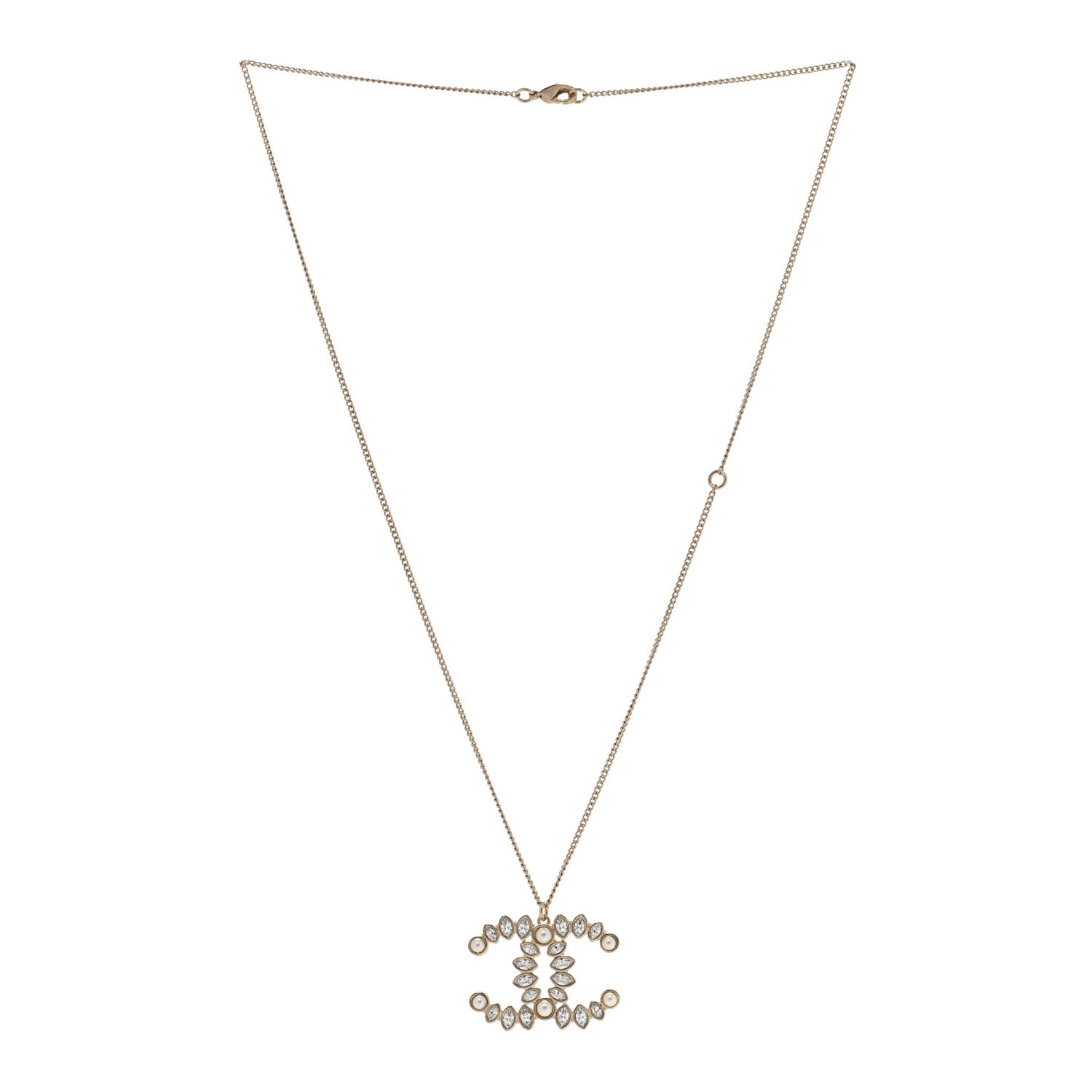 Chanel Pearl Crystal CC Pendant Necklace Gold 3 of 6