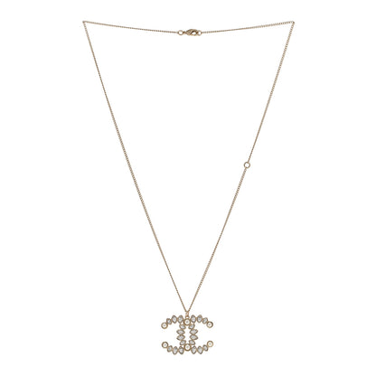 Chanel Pearl Crystal CC Pendant Necklace Gold 3 of 6