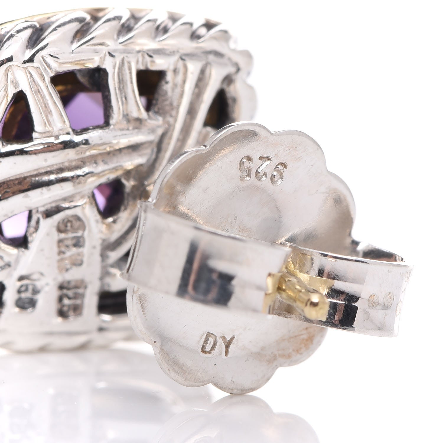 David Yurman Sterling Silver 18K Yellow Gold Amethyst 7mm Albion Earrings 6 of 6