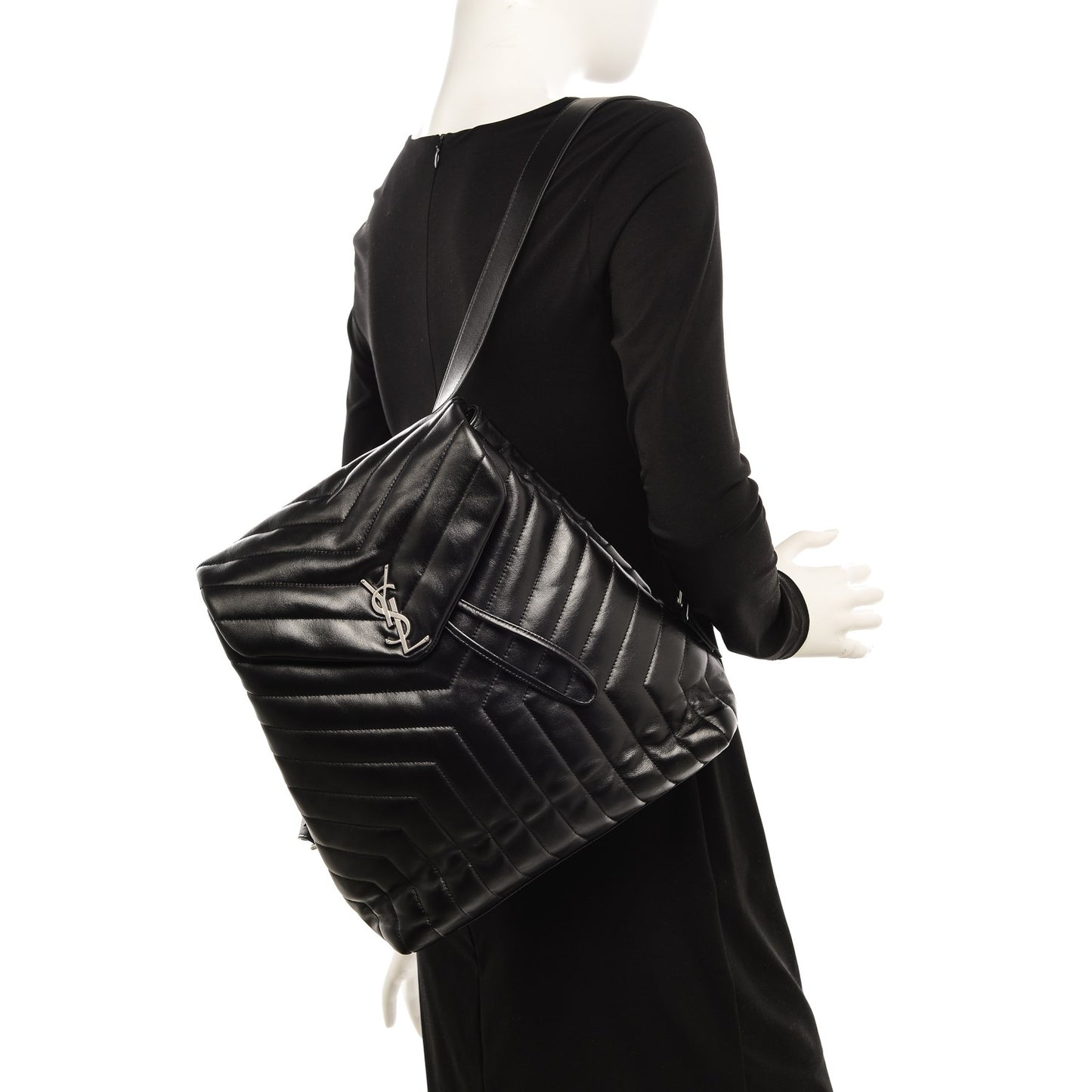 Calfskin Y Quilted Monogram Medium Loulou Backpack Black