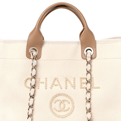 Chanel Canvas Pearl Medium Deauville Tote Ecru Beige 8 of 11
