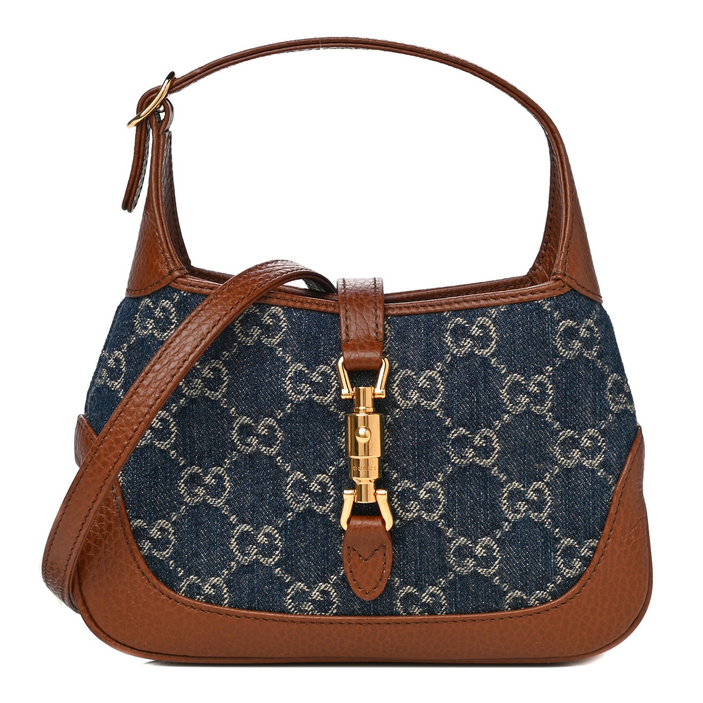 New Denim GG Monogram Calfskin Mini Jackie 1961 Hobo Blue Tea Cuir