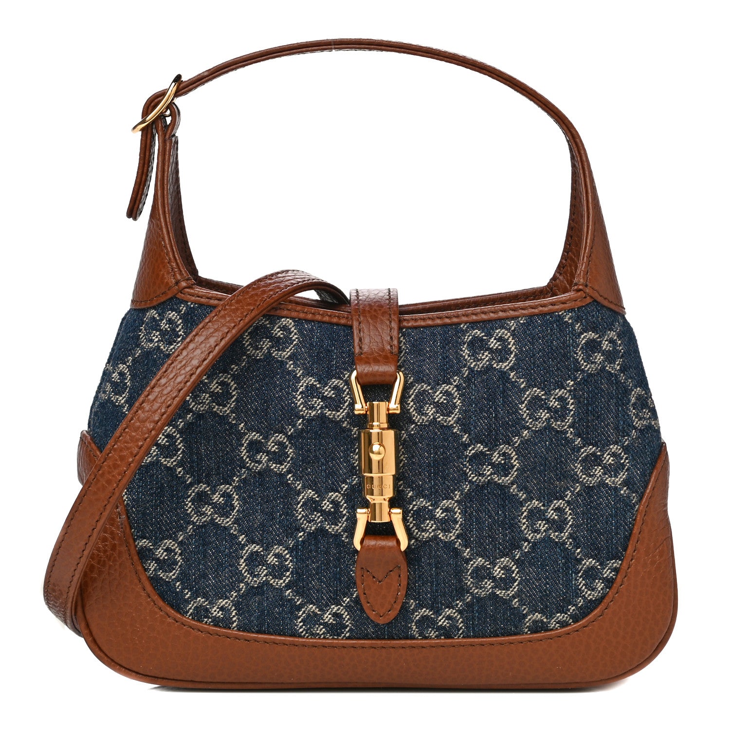 Gucci New Denim GG Monogram Calfskin Mini Jackie 1961 Hobo Blue Tea Cuir 1 of 13