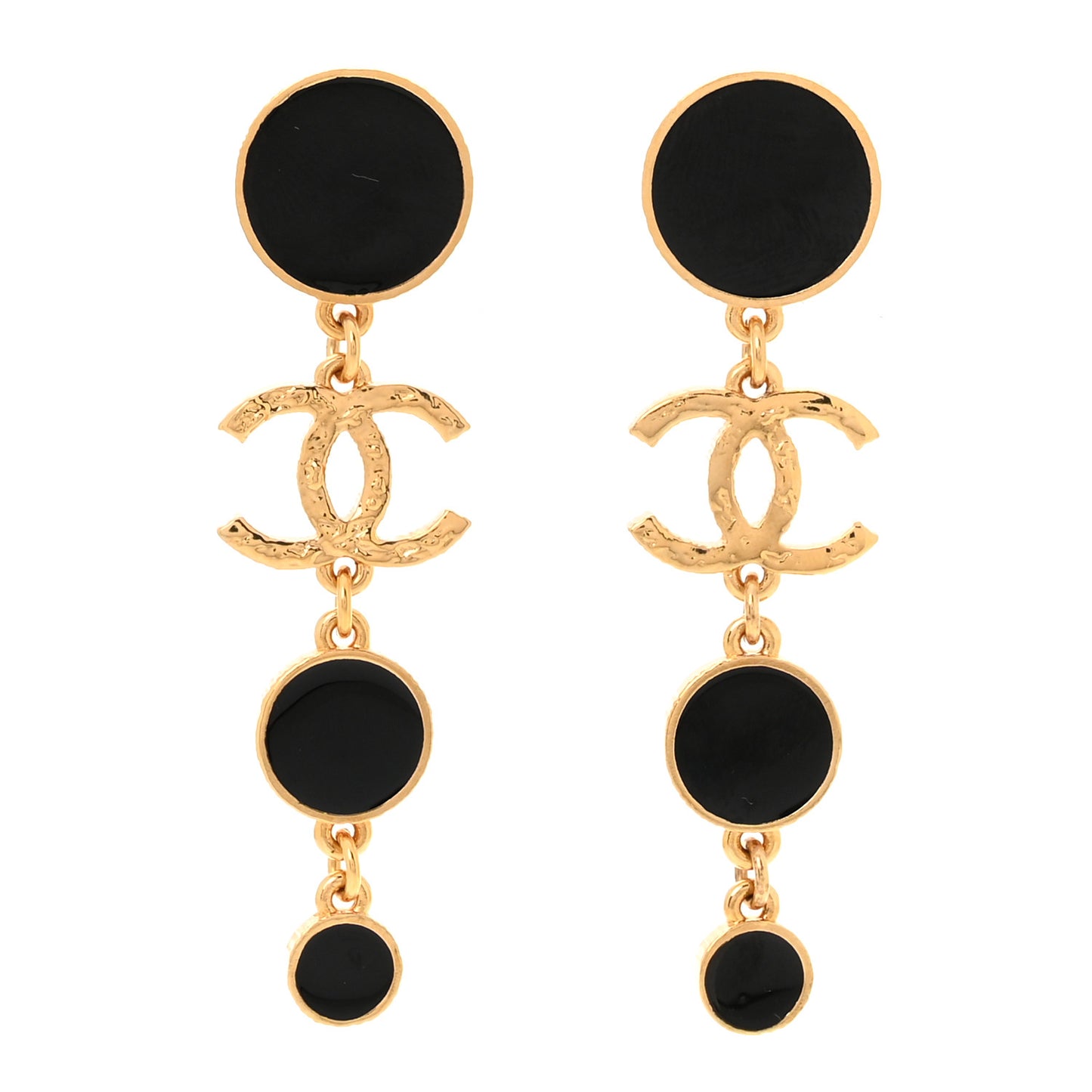 Metal Resin Disc CC Long Drop Earrings Gold Black