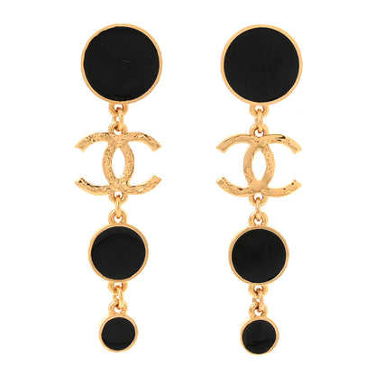 Chanel Metal Resin Disc CC Long Drop Earrings Gold Black 1 of 5