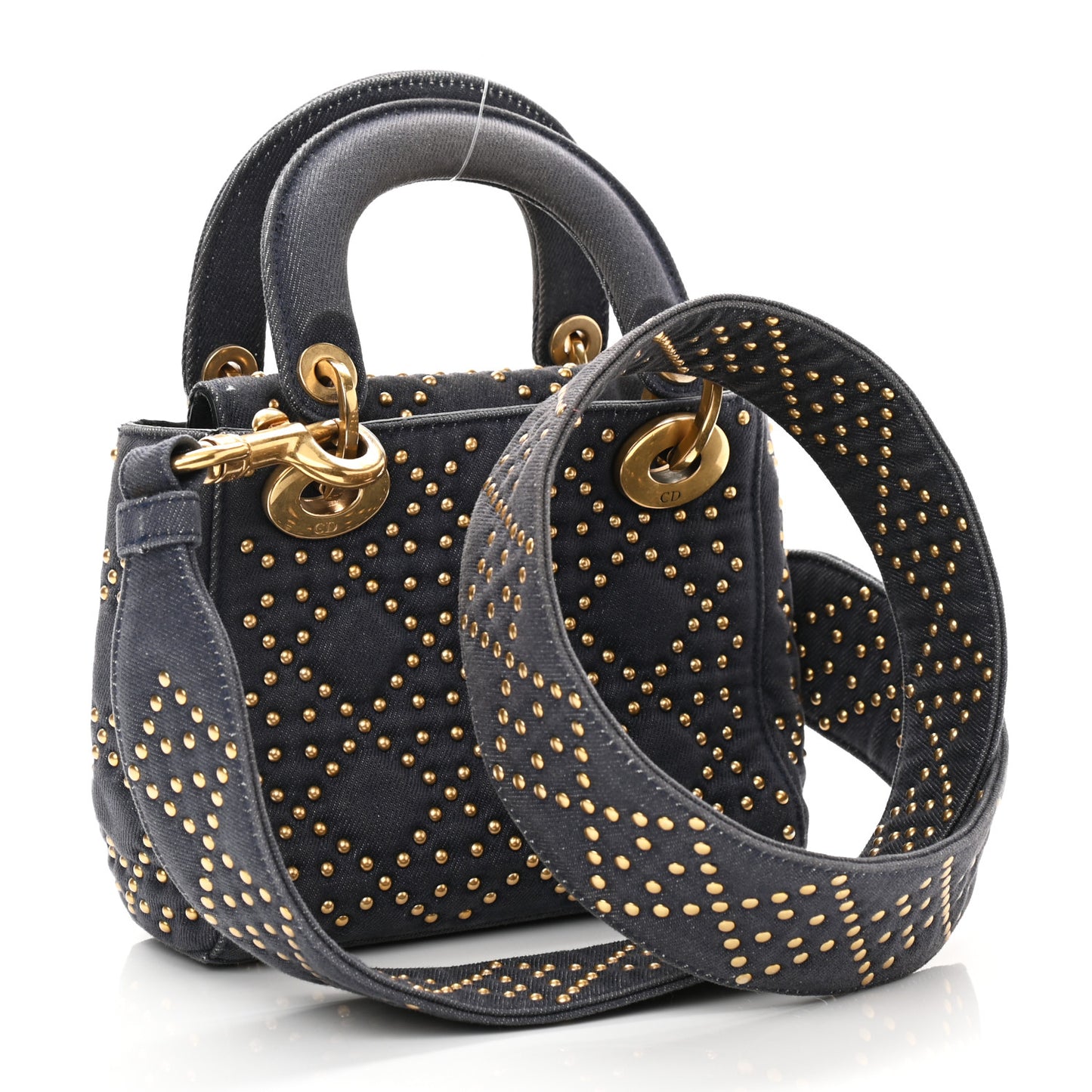 Denim Cannage Studded Mini Lady Dior Navy