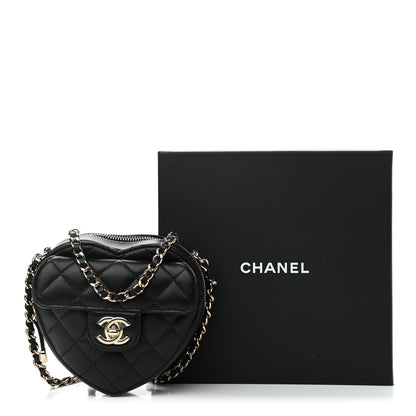 Chanel Lambskin Quilted CC In Love Heart Clutch With Chain Black 9 of 9