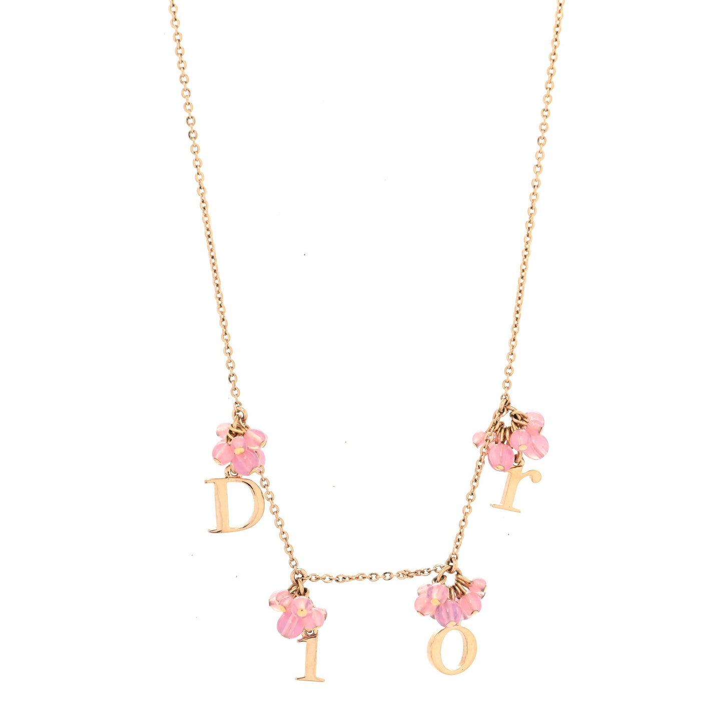 Beaded Logo Charm Necklace Gold Pink