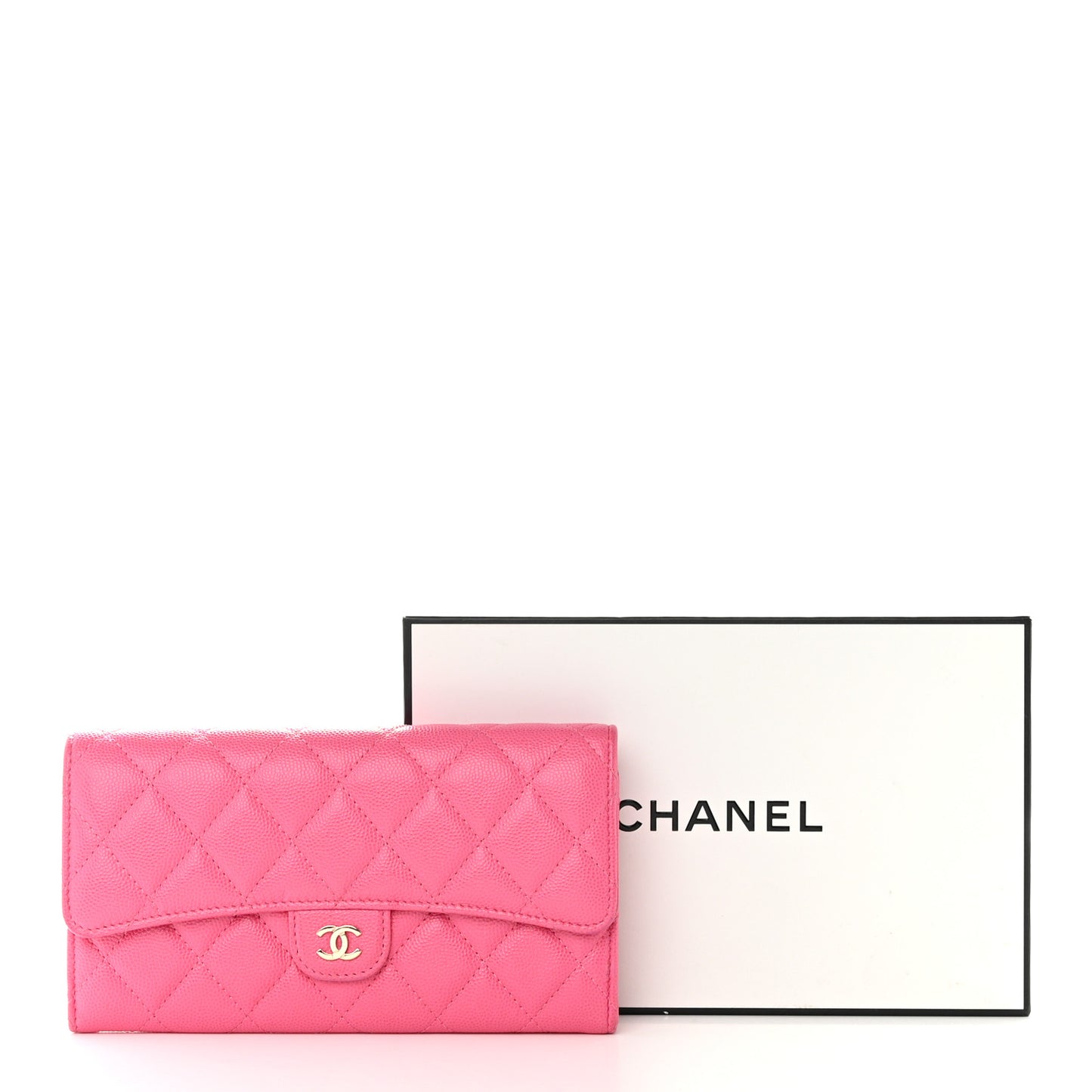 Caviar Quilted Large Gusset Flap Wallet Pink