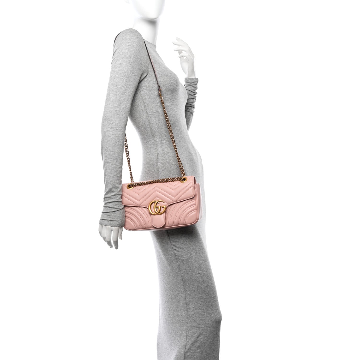 Gucci Calfskin Matelasse Small GG Marmont Shoulder Bag Perfect Pink 2 of 13