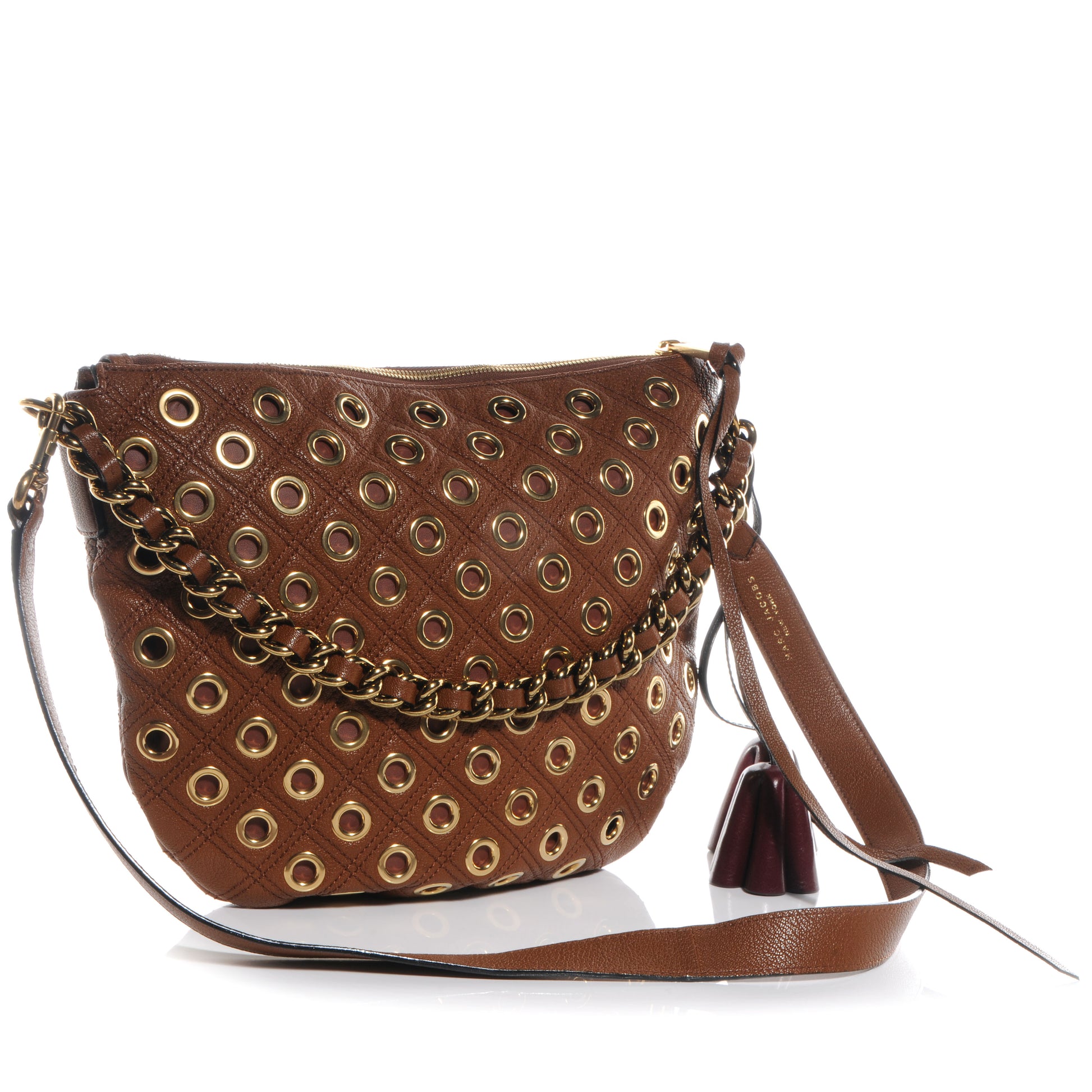 Marc Jacobs Goatskin Leather Medium Quilted Grommet Nomad Hobo Brown 3 of 11