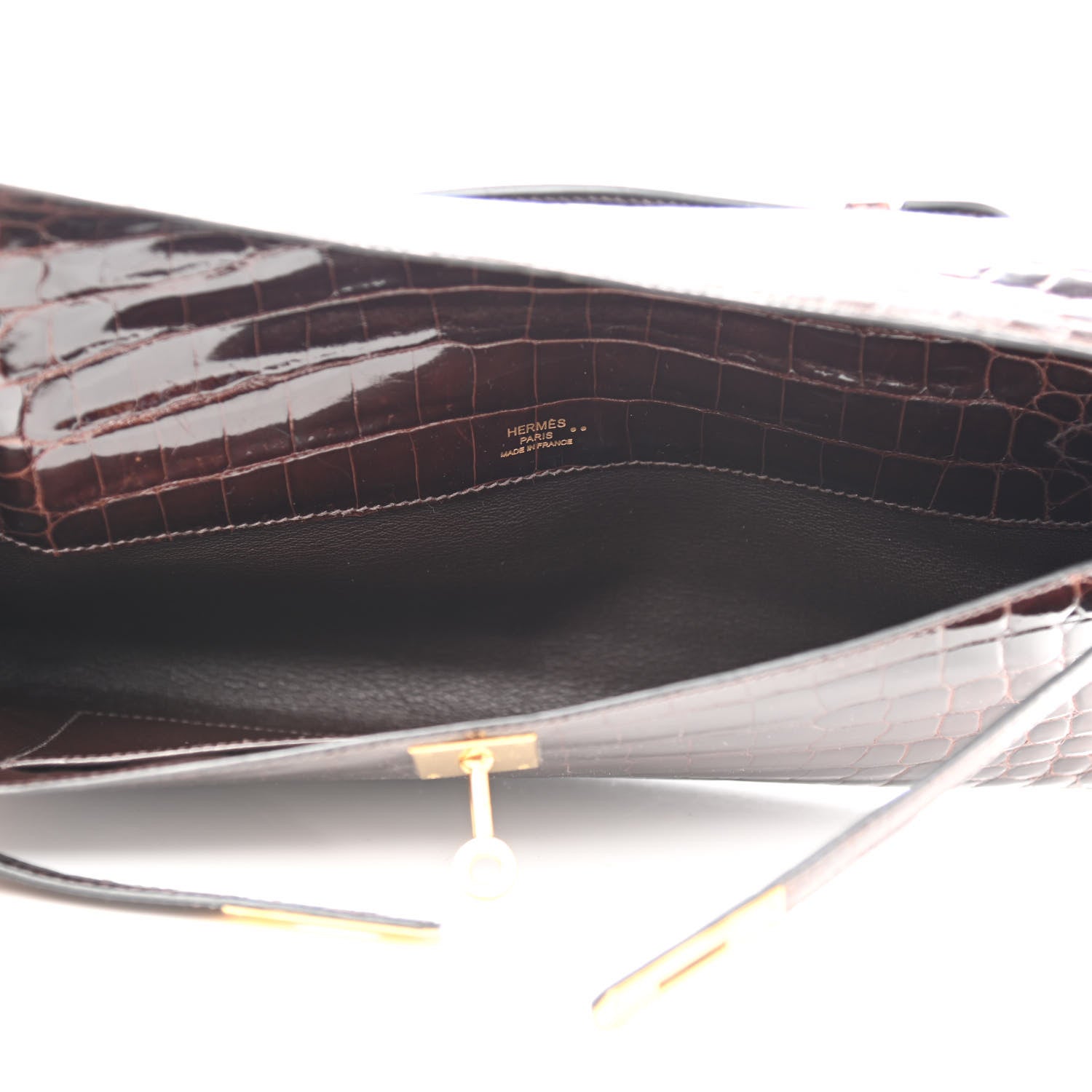 Hermes Shiny Niloticus Crocodile Kelly Cut Pochette Havane 5 of 7