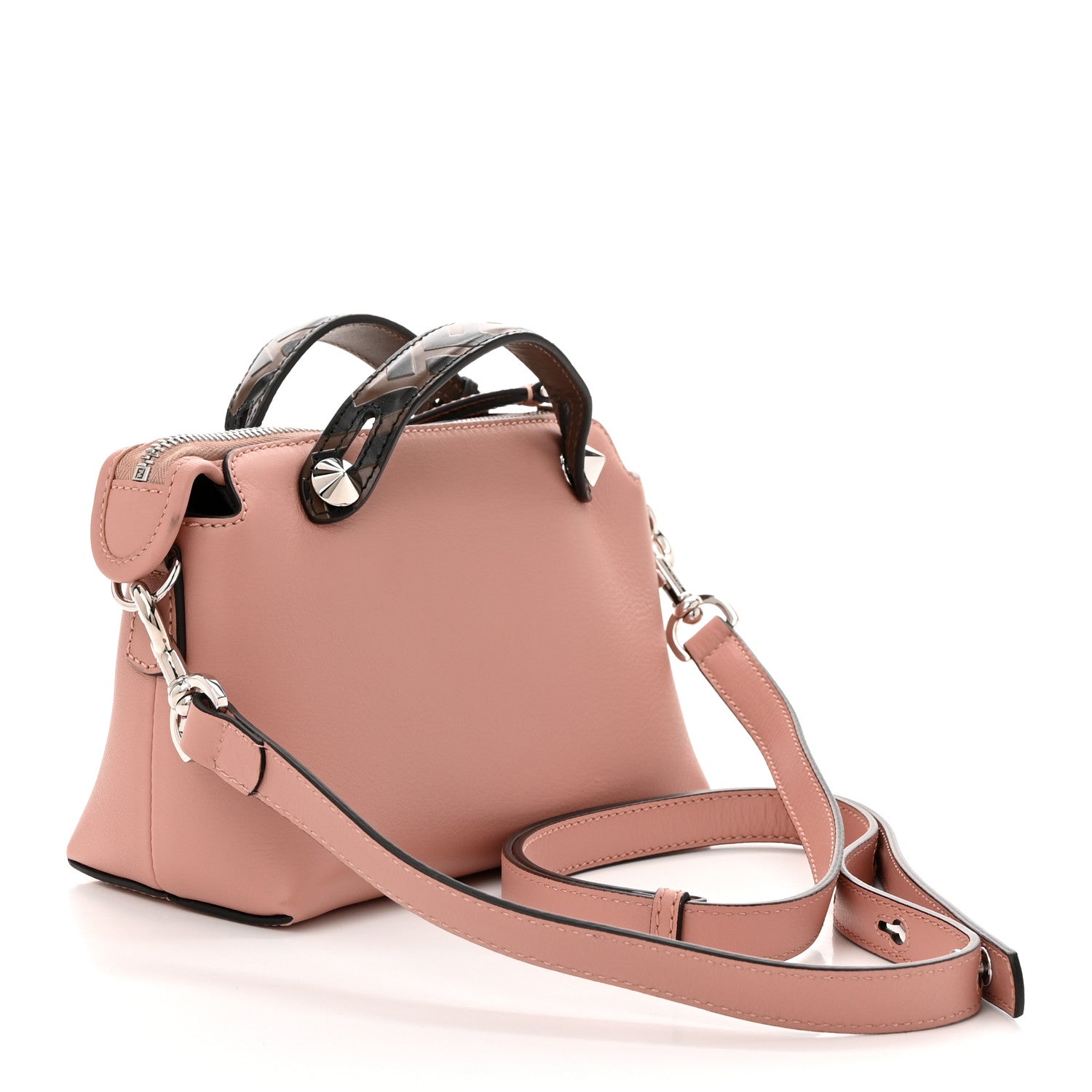 Fendi Vitello Dolce Bi-Color FF 1974 Embossed Mini By The Way Boston Bag Pink Black Maya 3 of 11