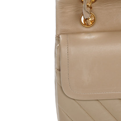 Chanel Lambskin Chevron Quilted Medium Double Flap Beige 10 of 11